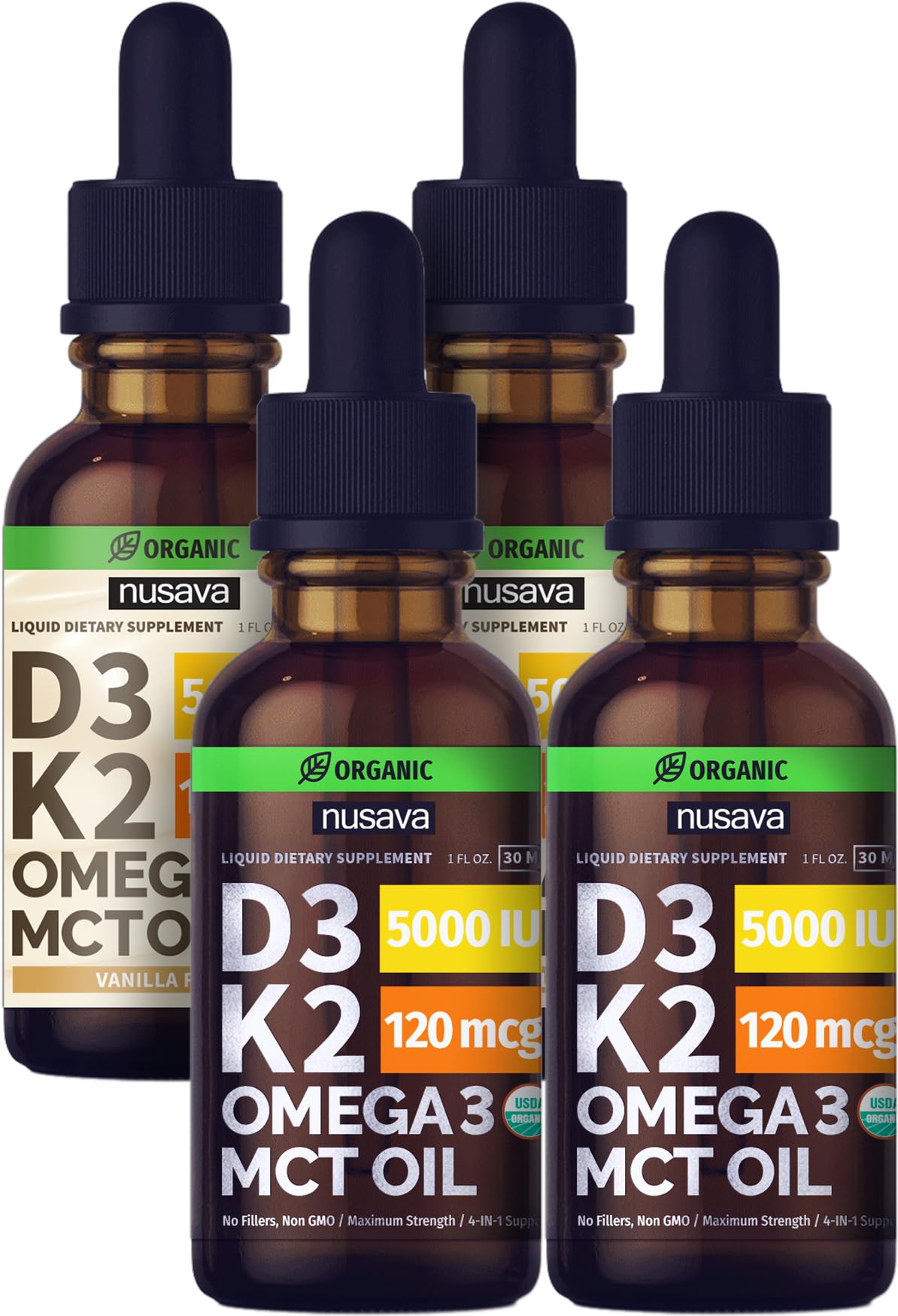 Botella NUSAVA gotas líquidas vitamina D3 K2 sin sabor