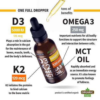 NUSAVA vitamina d3 k2 gotas líquidas orgánicas presentación frontal
