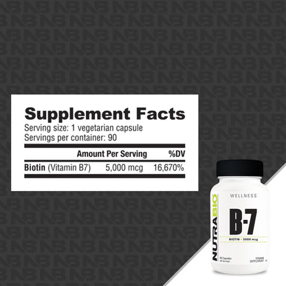 NutraBio biotina cápsulas vegetales botella frontal