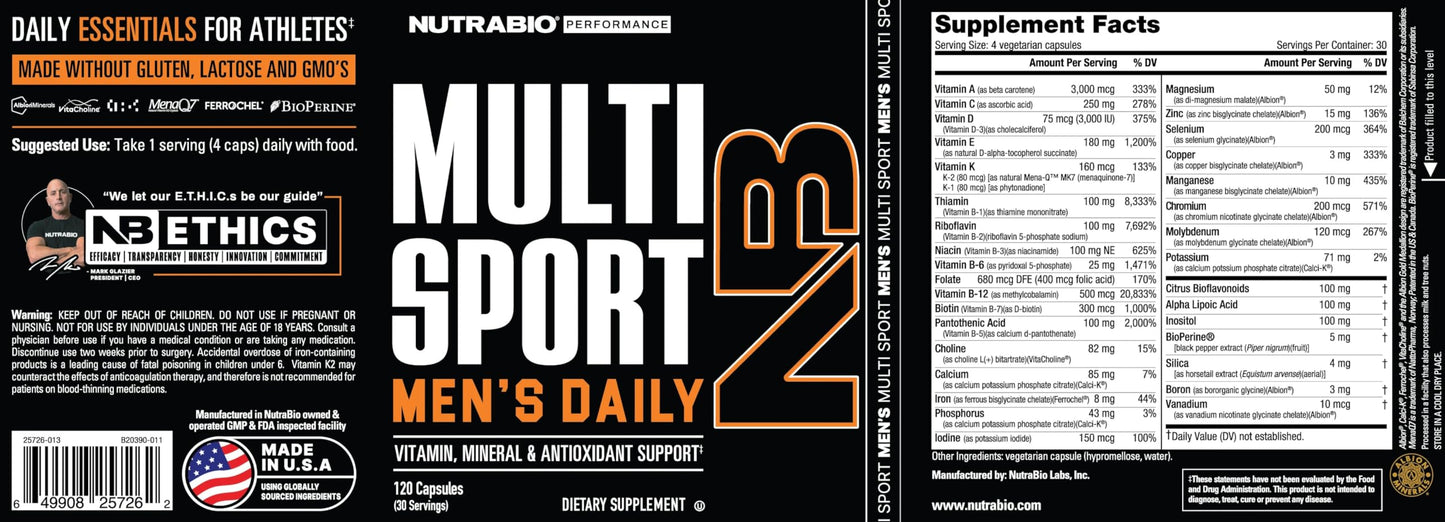 NutraBio Multisport para Hombres, suplemento deportivo.