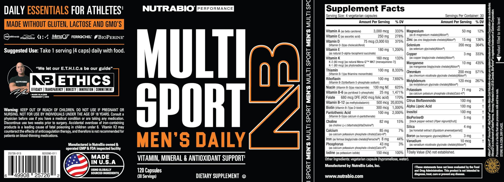 NutraBio Multisport para Hombres, suplemento deportivo.