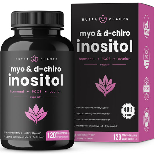 NutraChamps cápsulas veganas de Inositol para soporte hormonal mujeres