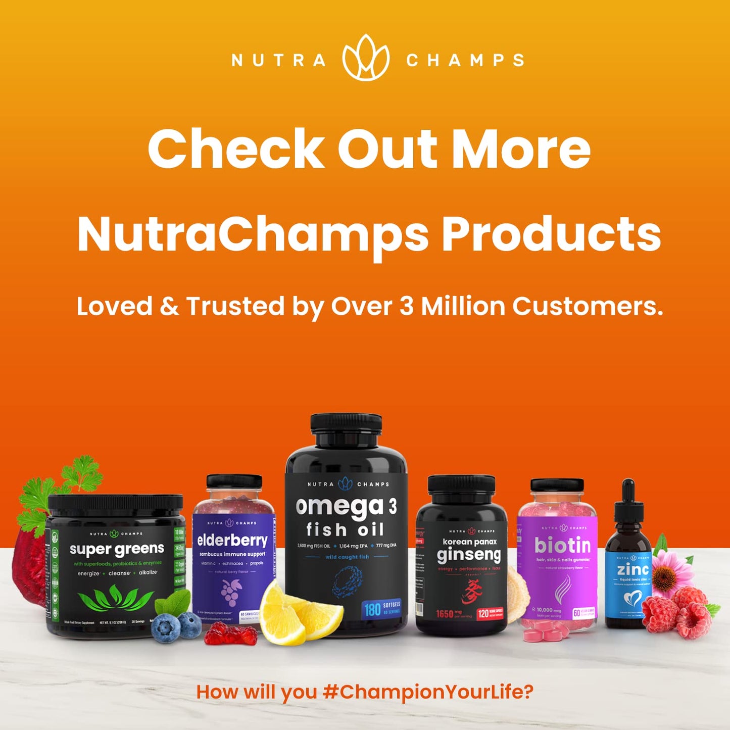 NutraChamps combinación saludable para piel, cabello e immune