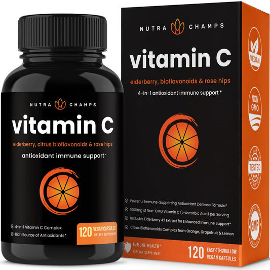 NutraChamps Vitamina C cápsulas con escaramujo y saúco 120 unidades