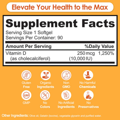 Nutradora suplemento vitamina d3 10000 ui salud inmunológica
