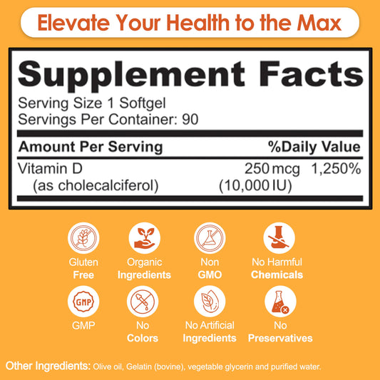 Nutradora suplemento vitamina d3 10000 ui salud inmunológica