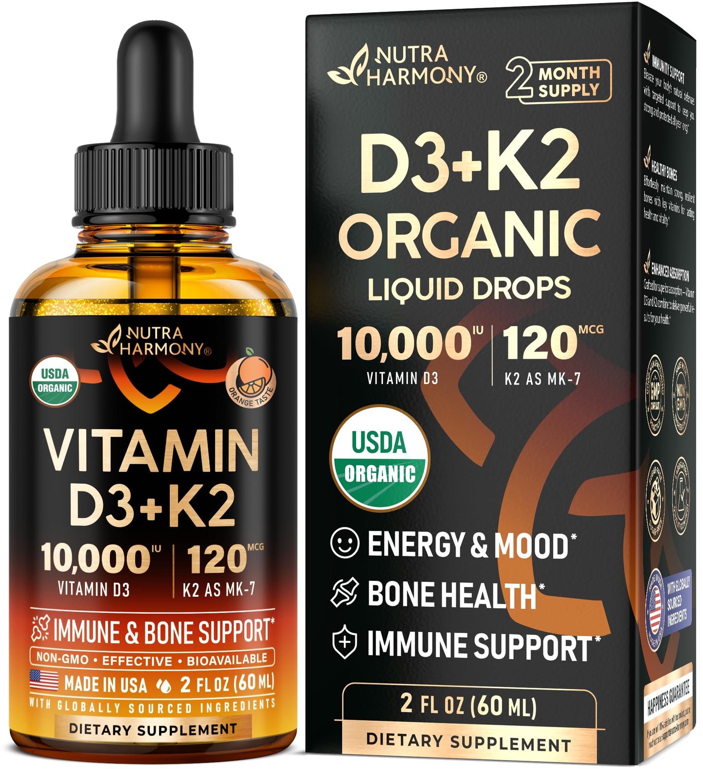 NUTRAHARMONY gotas vitamina D3 10000IU K2 120mcg sabor naranja