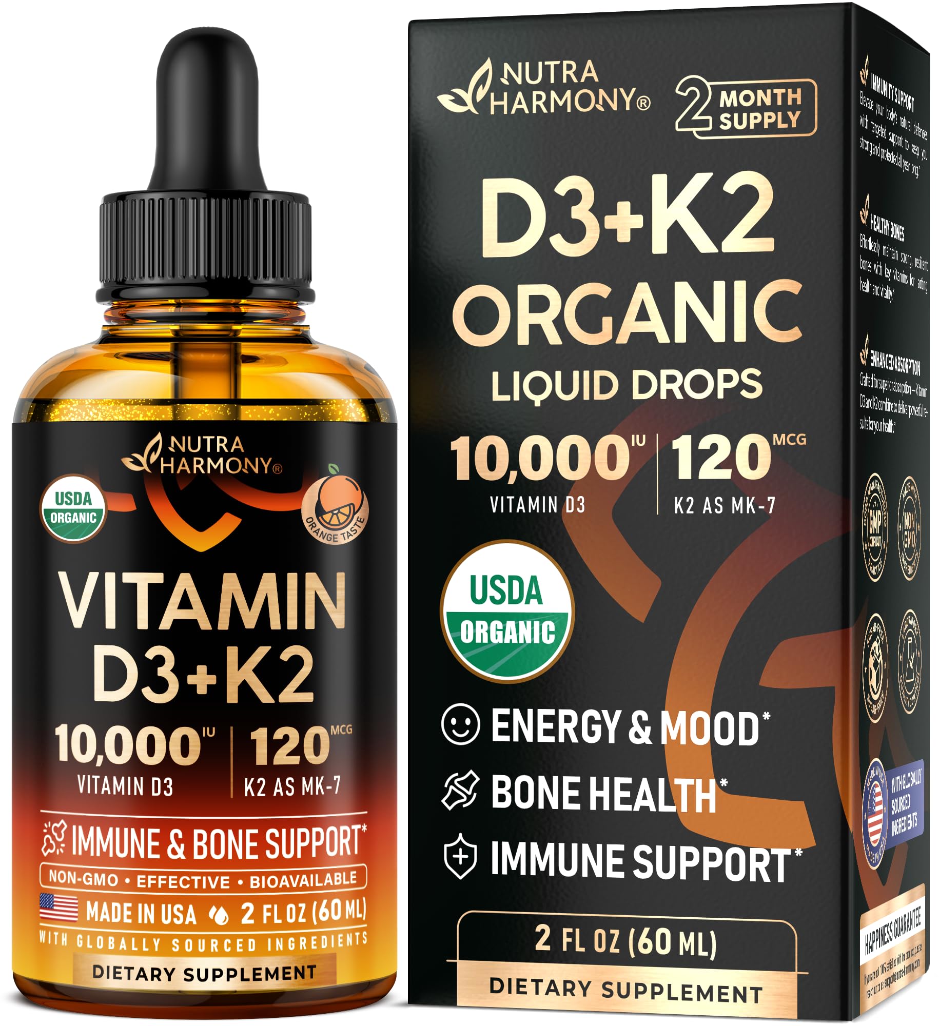 NUTRAHARMONY gotas vitamina D3 10000IU K2 120mcg sabor naranja