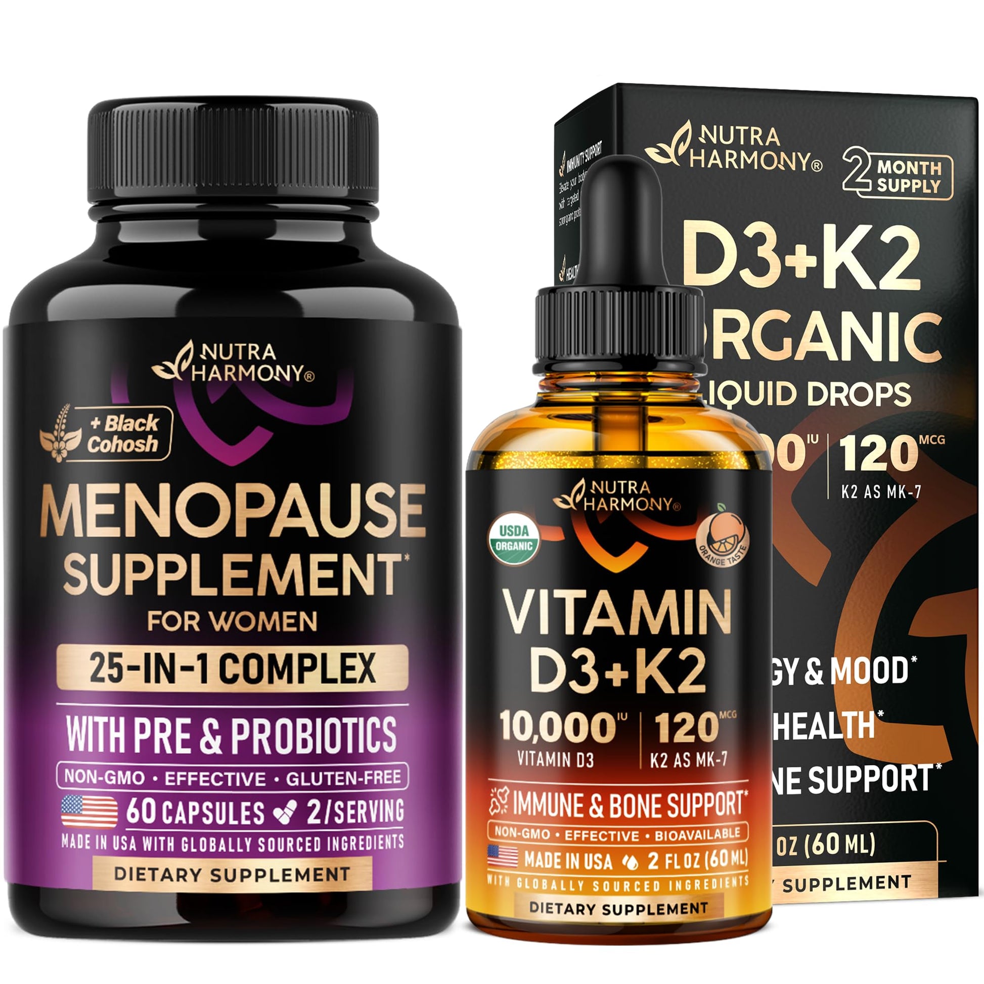Gotas NUTRAHARMONY vitamina D3 K2 para salud ósea y menopausia