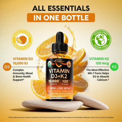 NUTRAHARMONY suplemento líquido vitamina D3 K2 con sabor naranja