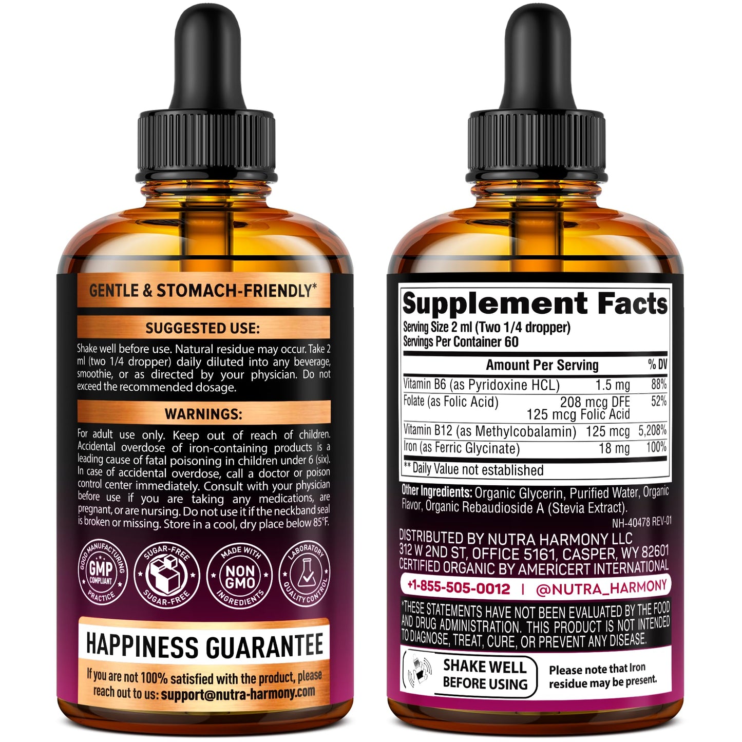 Suplemento Nutraharmony Vitamina D3 K2 con gotas de hierro orgánico