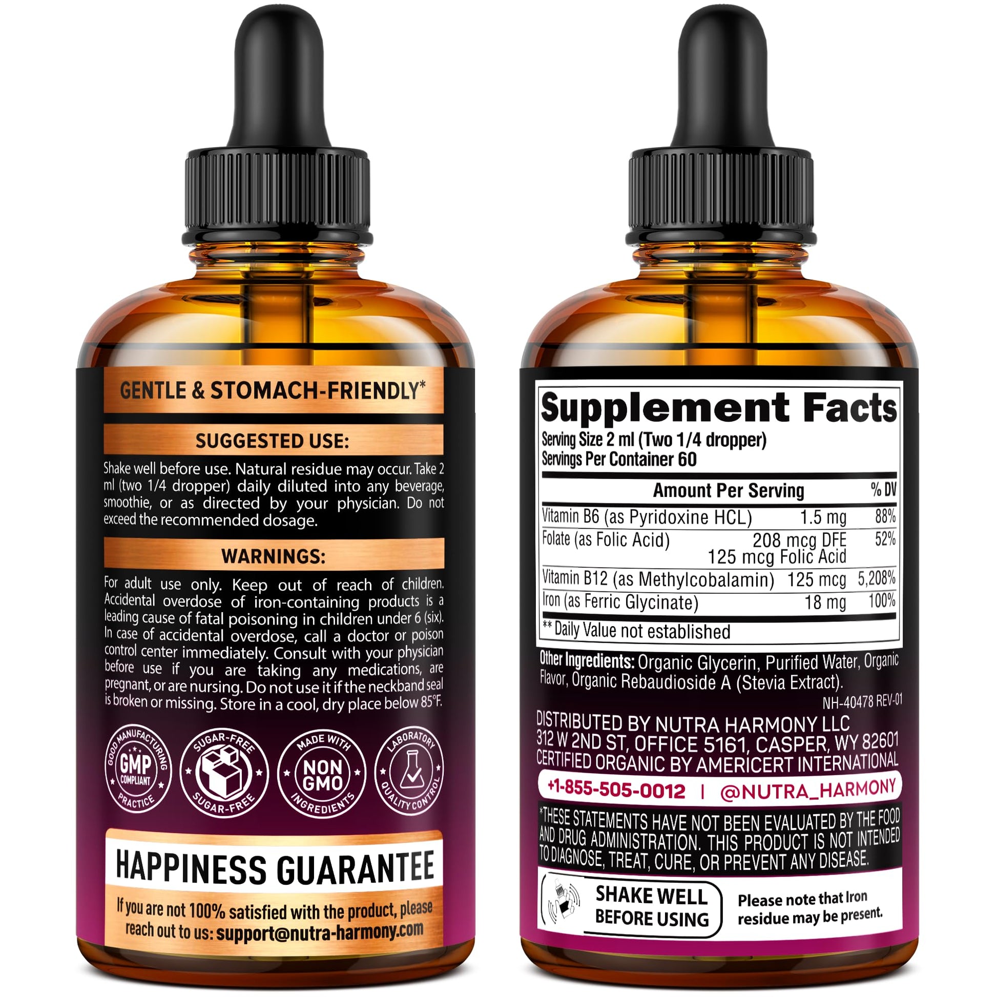 Suplemento Nutraharmony Vitamina D3 K2 con gotas de hierro orgánico