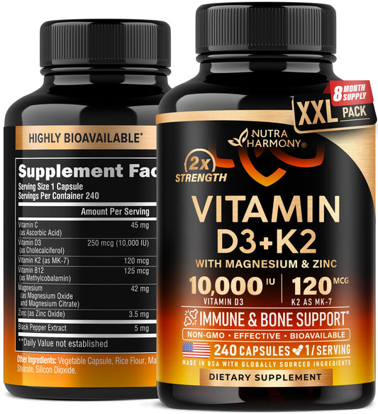 NUTRAHARMONY vitamina D3 y K2 bote frontal 240 cápsulas