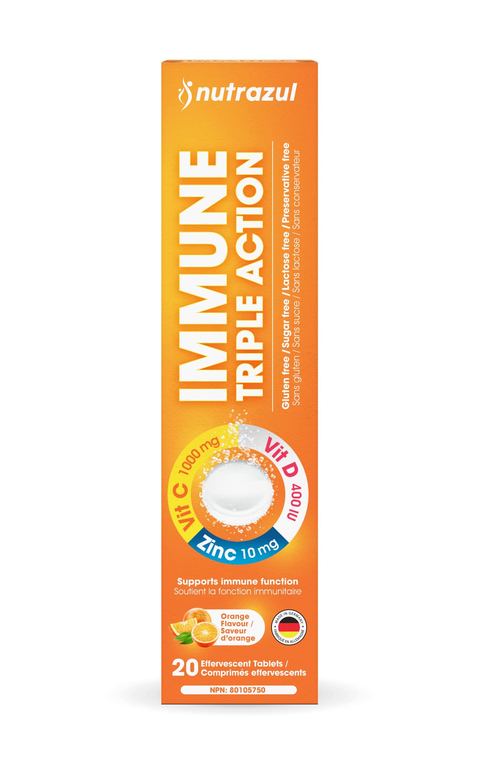 Tabletas efervescentes Nutrazul sabor naranja para sistema inmune