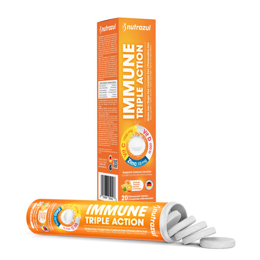 Empaque Nutrazul triple acción para sistema inmune 20 tabletas efervescentes