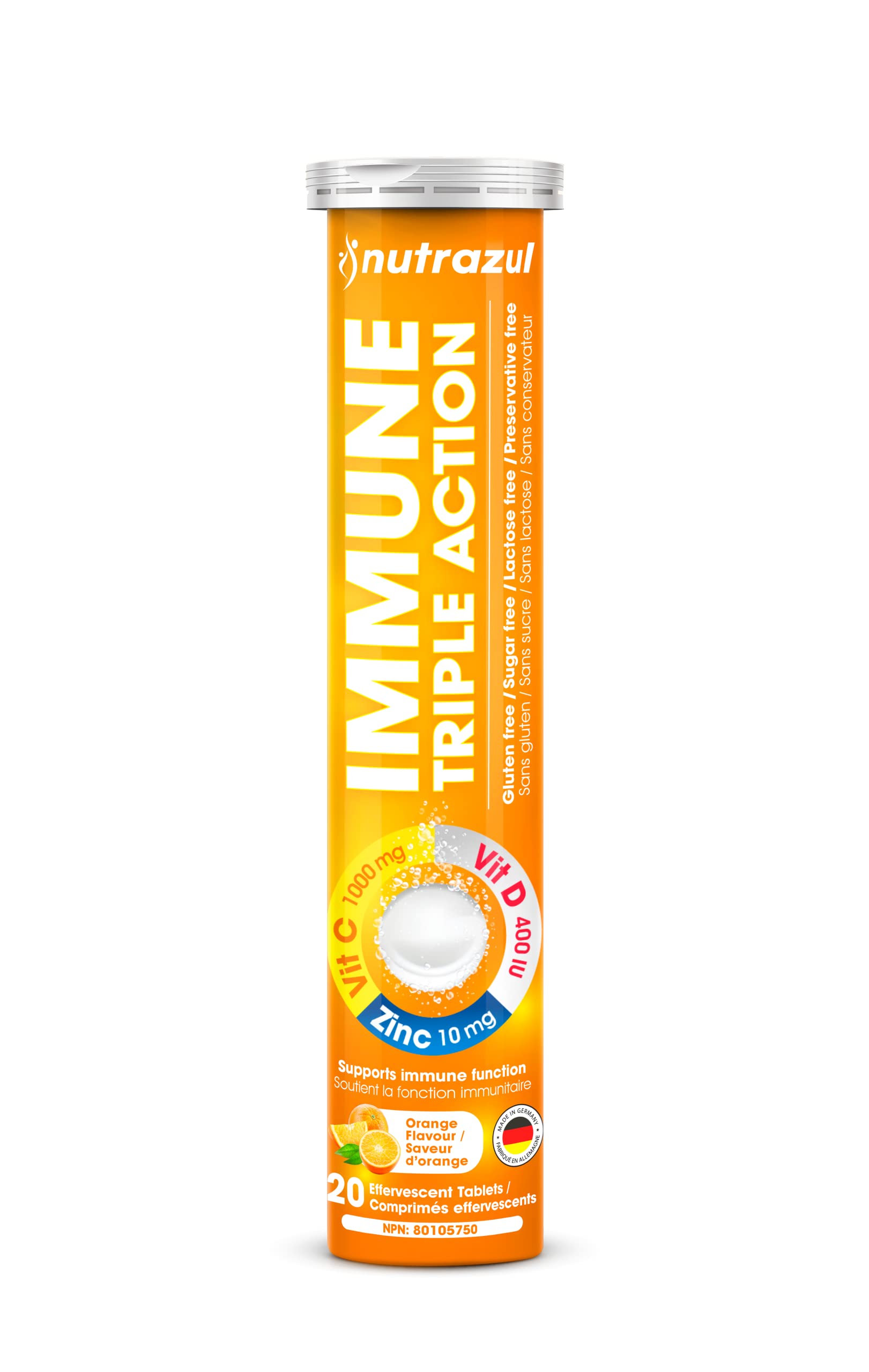 Nutrazul triple acción vitamina C D zinc tabletas efervescentes sabor naranja