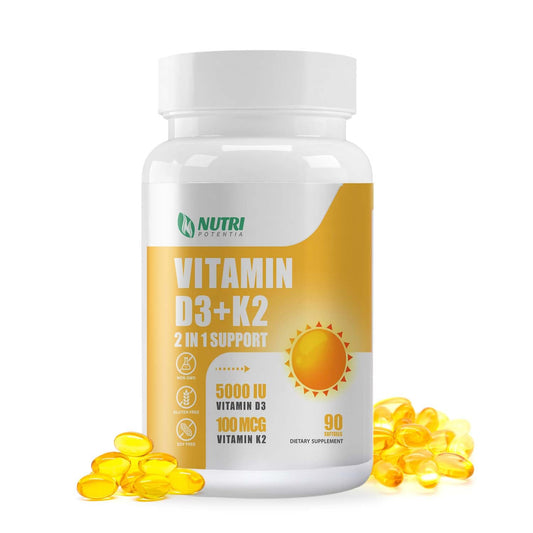 Botella NUTRI POTENTIA vitamina D3 K2 90 softgels aceite MCT