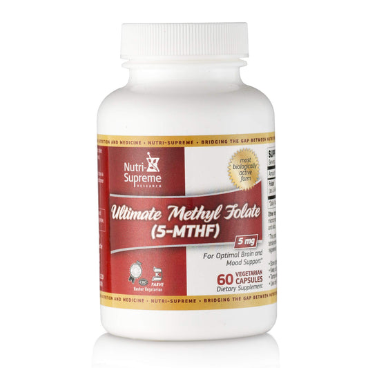 Frasco de NUTRI-SUPREME RESEARCH Metil Folato 5 mg 60 cápsulas vegetarianas