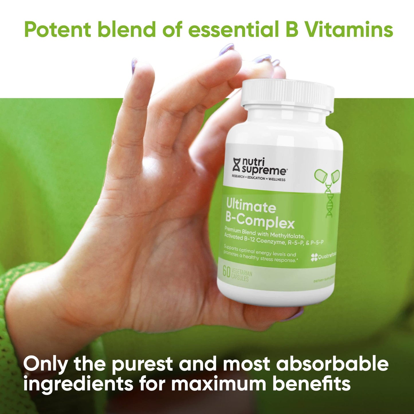 Nutri Supreme suplemento complejo B con metilfolato vista lateral