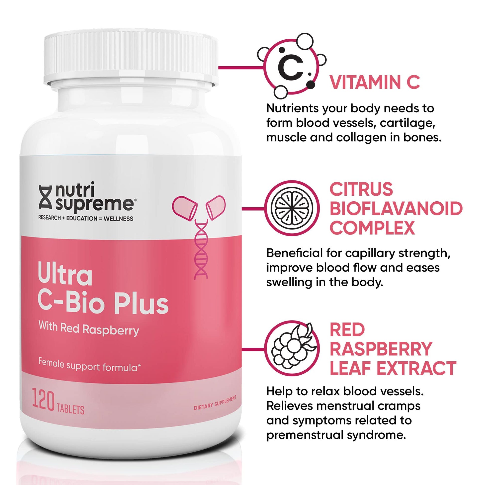Nutri Supreme tabletas frambuesa roja apoyo salud femenina