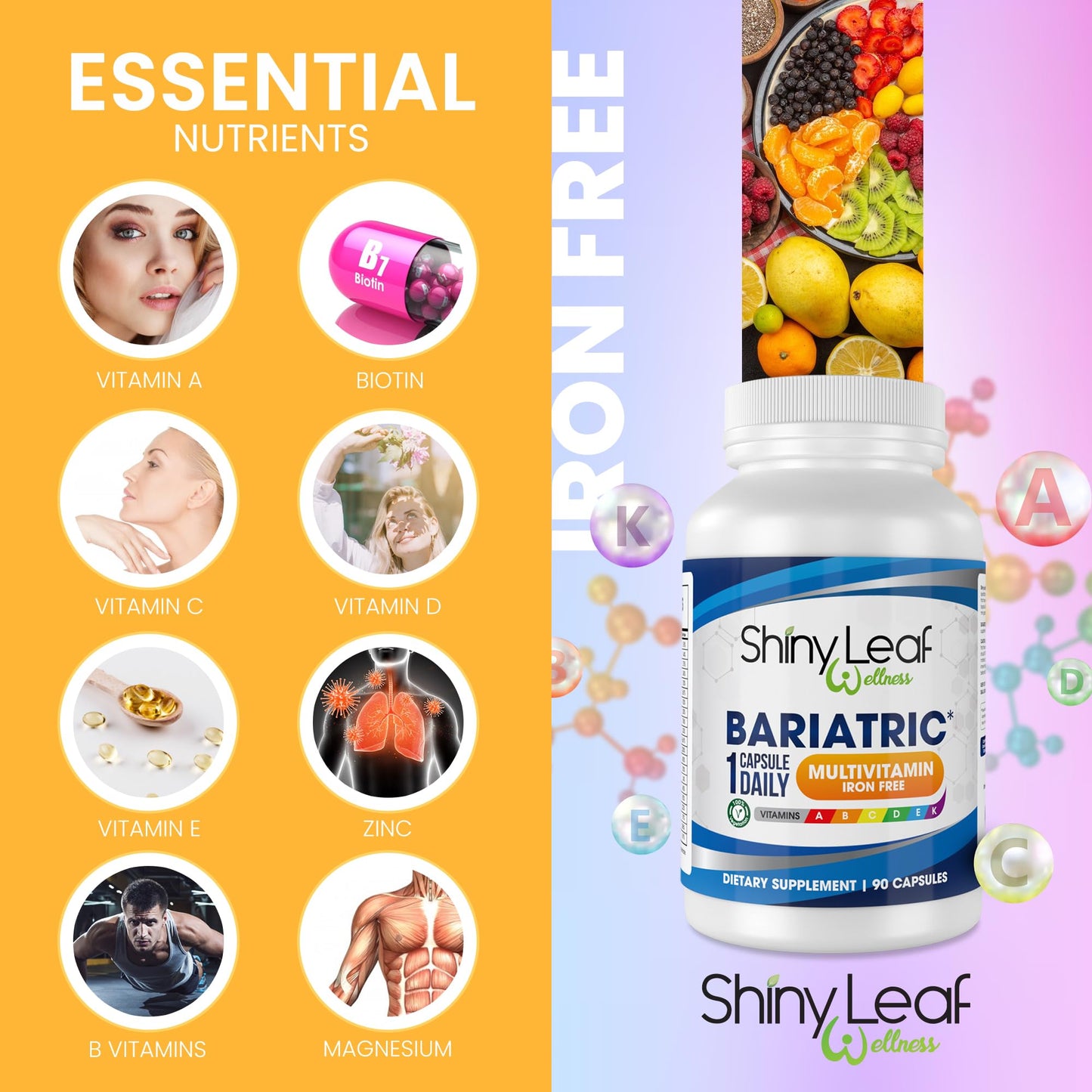 Nutrición diaria en multivitamínico shiny leaf sin hierro