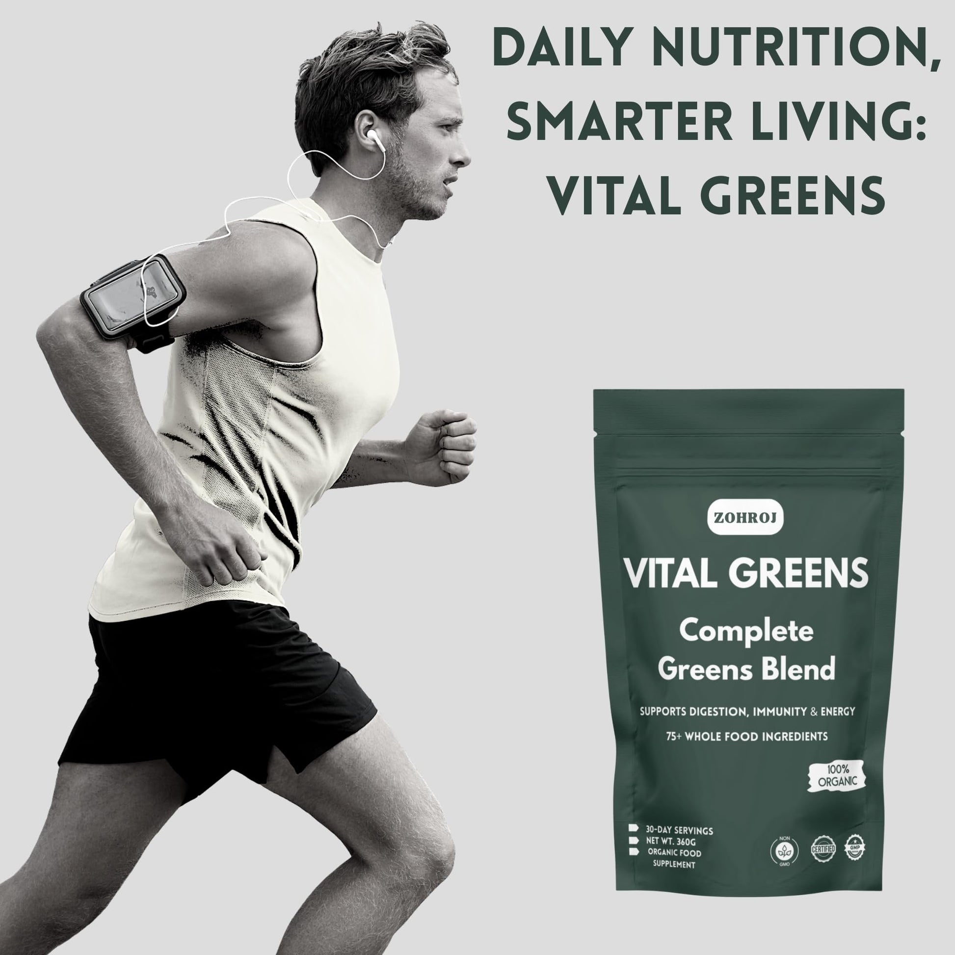 Nutrición diaria en polvo natural ZOHROJ Vital Greens vegano
