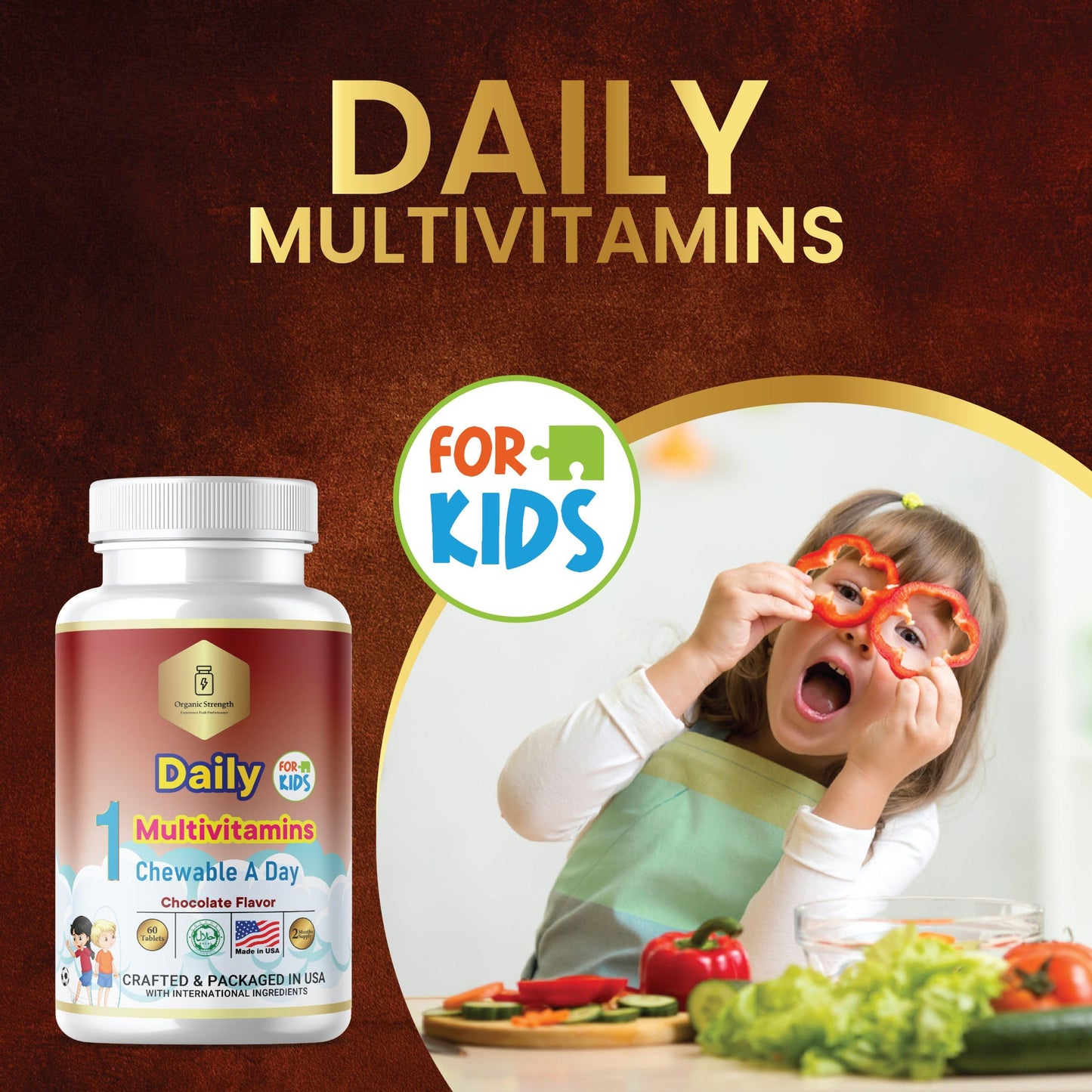 Nutrición diaria sana para niños con multivitaminas Organic Strength