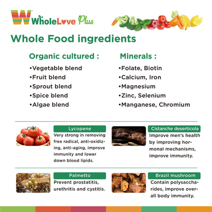 Tabla nutricional del multivitamínico orgánico para mujeres NOTO.