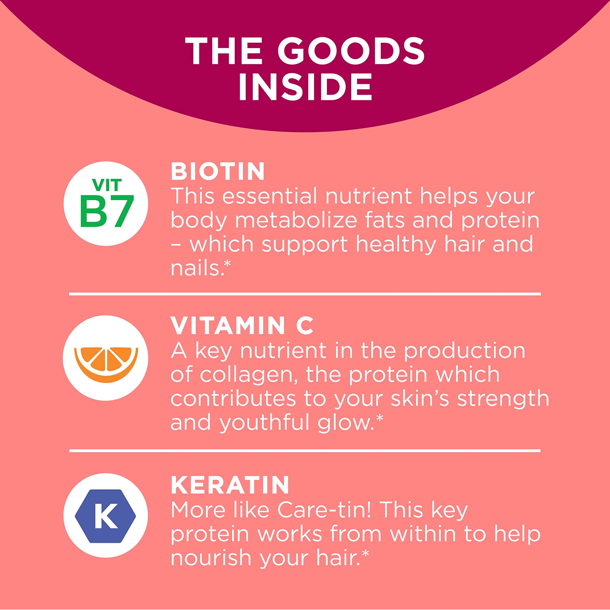 Desempeño nutricional de gummies OLLY con biotina y vitaminas.