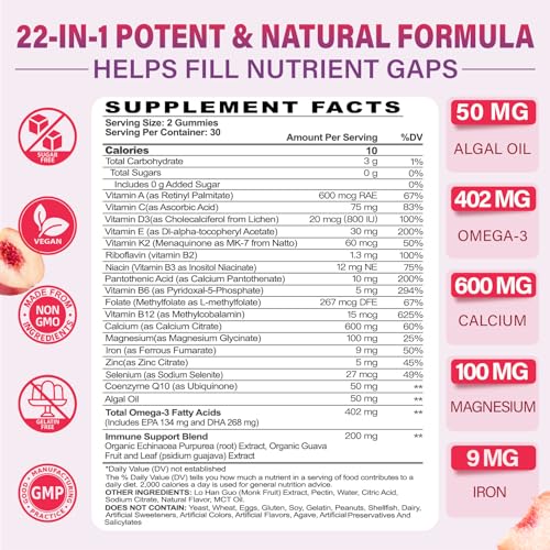 Composición nutricional de multivitaminas mujeres 50+