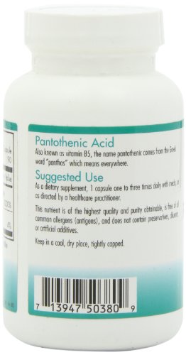 Detalle dosis cápsulas Nutricology ácido pantoténico 500 mg