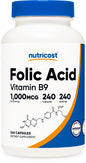 Botella de Nutricost ácido fólico 240 cápsulas