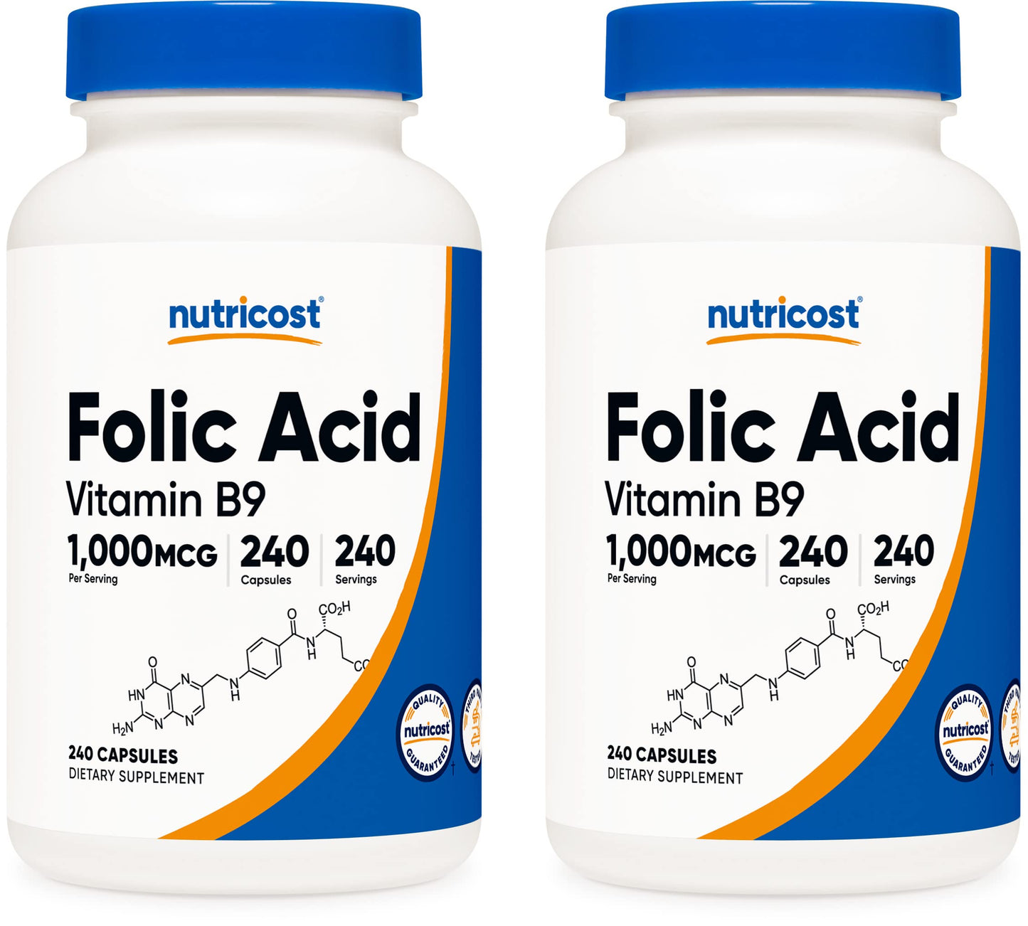 Nutricost ácido fólico 1000 mcg 240 cápsulas botella
