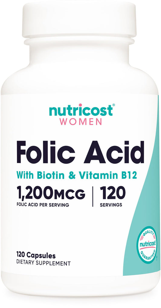 Nutricost ácido-fólico 1200 mcg cápsulas veganas frasco