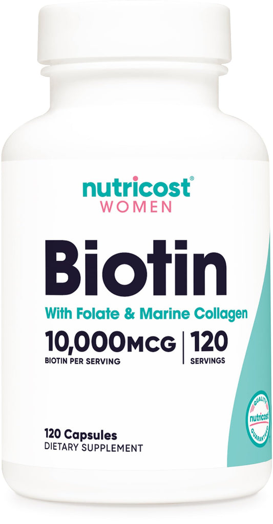 Nutricost biotina para mujeres 10,000mcg frasco principal