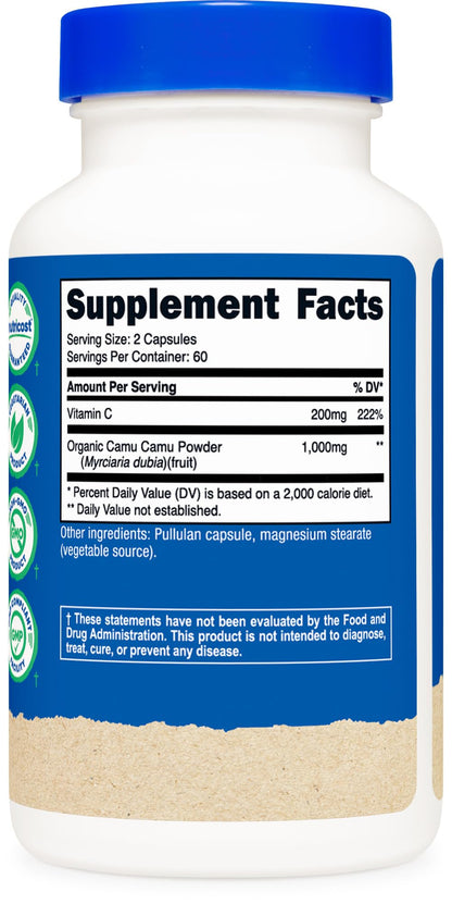 Frasco y empaque Nutricost Camu Camu orgánico certificado