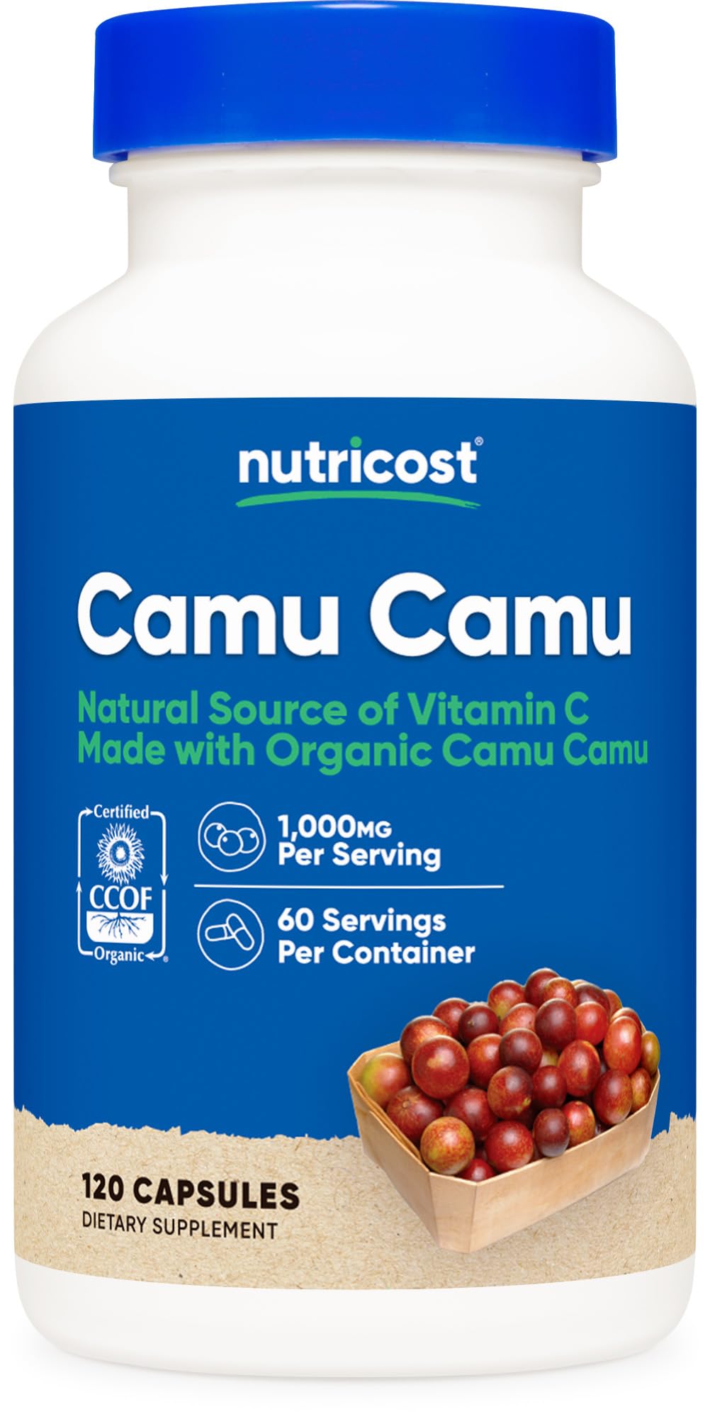 Frasco Nutricost Camu Camu cápsulas orgánicas 120 unidades
