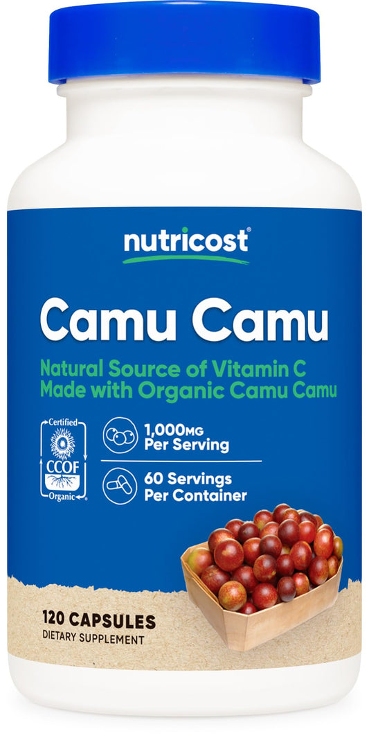 Frasco Nutricost Camu Camu cápsulas orgánicas 120 unidades