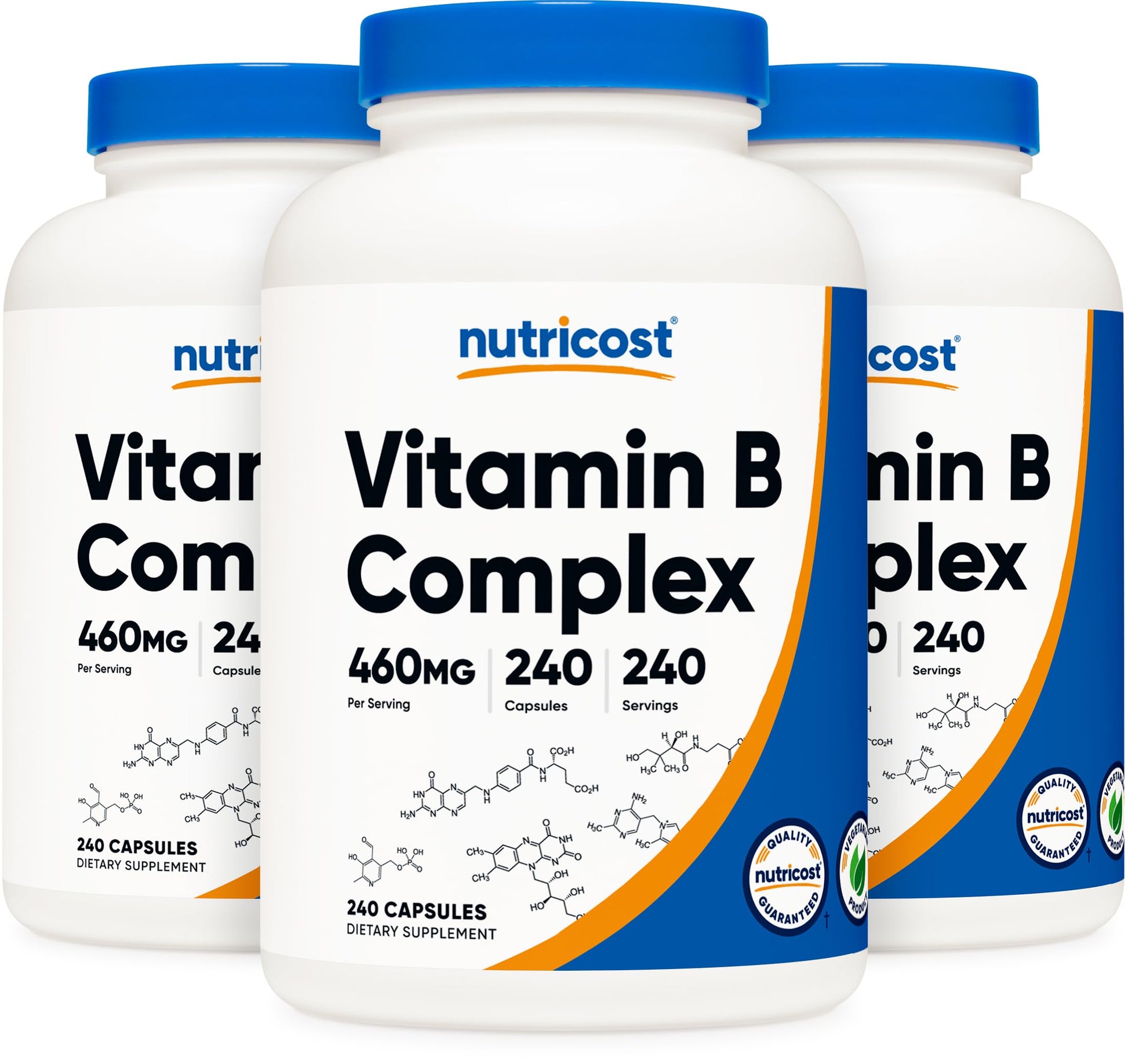 Nutricost Complejo B alta potencia 240 cápsulas botella frontal