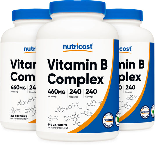 Nutricost Complejo B alta potencia 240 cápsulas botella frontal