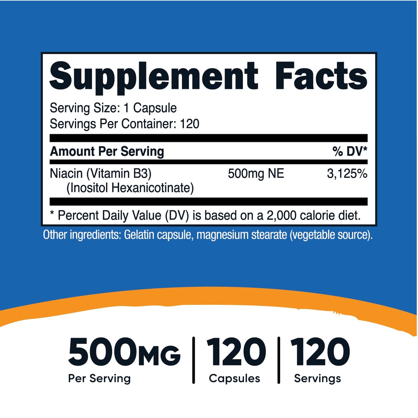 Nutricost Niacina 500mg cápsulas vista lateral roja