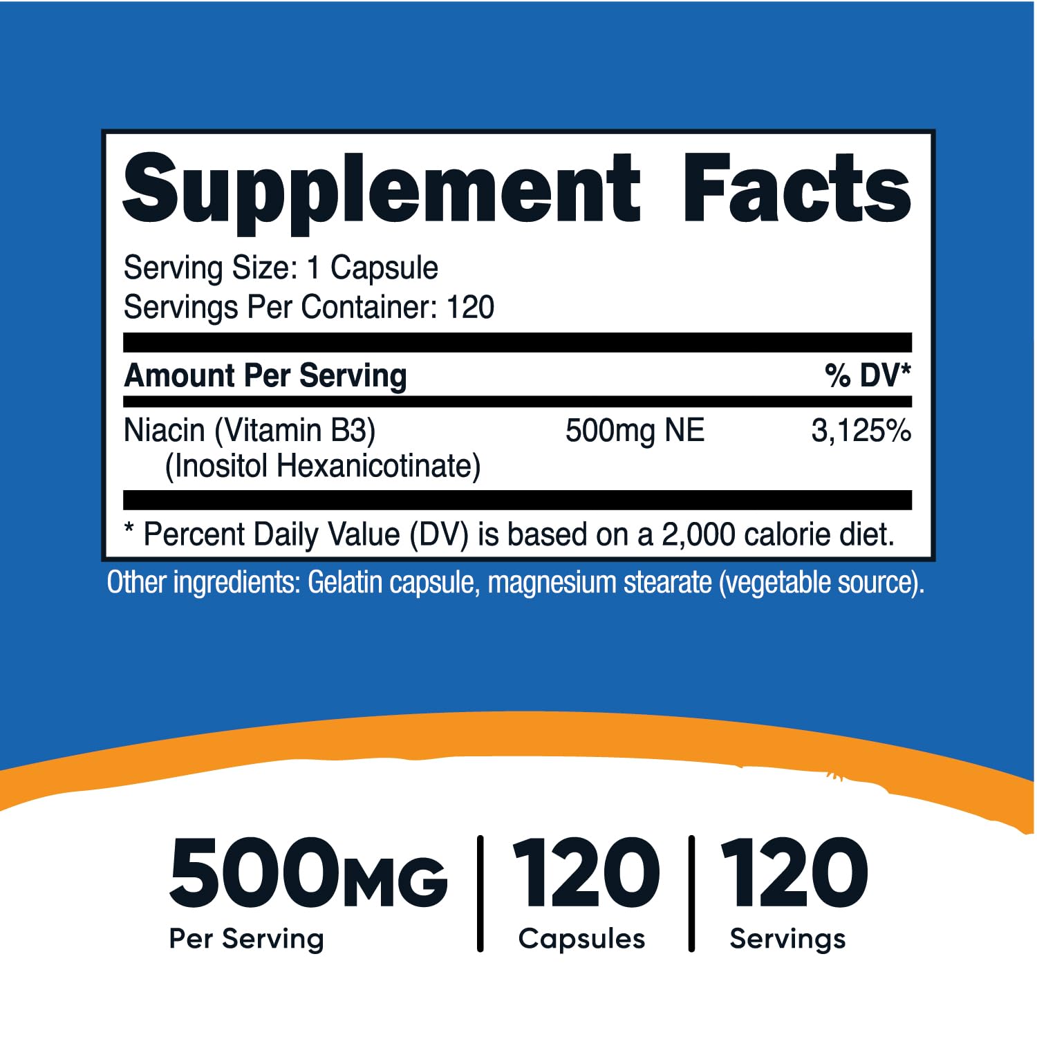 Nutricost Niacina 500mg cápsulas vista lateral roja