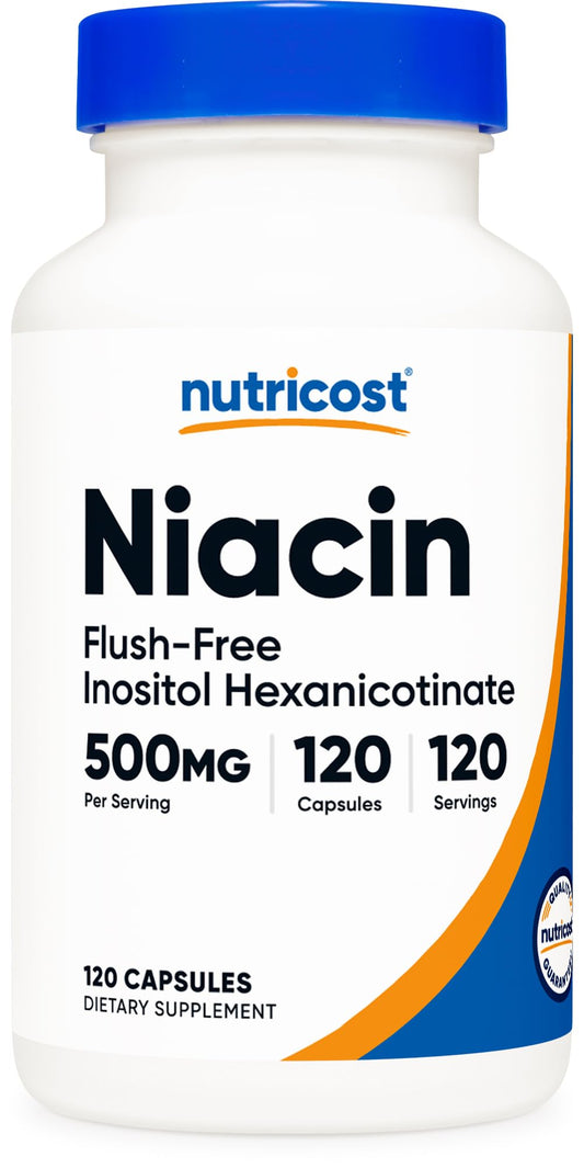 Botella de Nutricost Niacina sin enrojecimiento 120 cápsulas