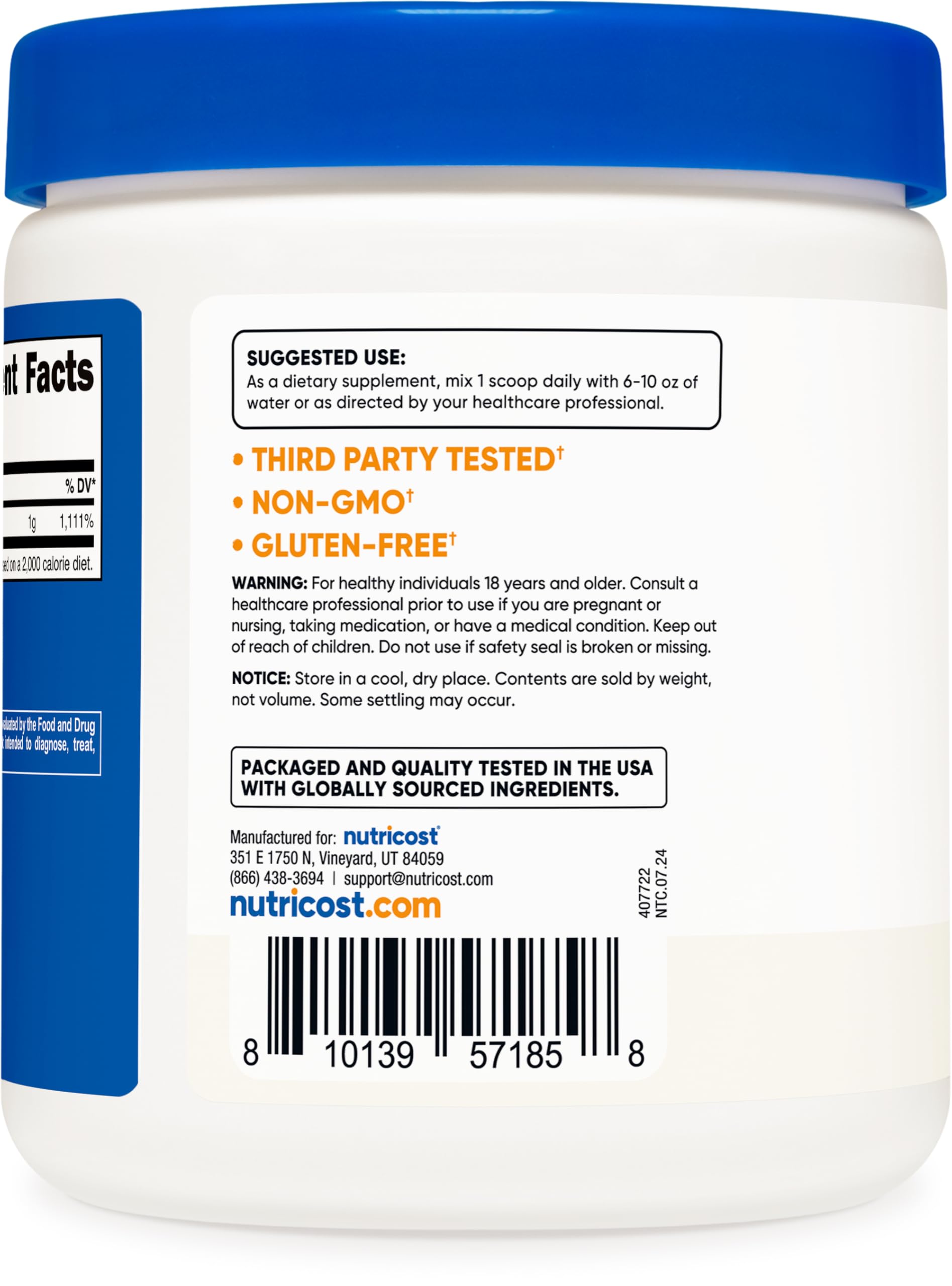 Nutricost polvo puro vitamina C calidad GMP