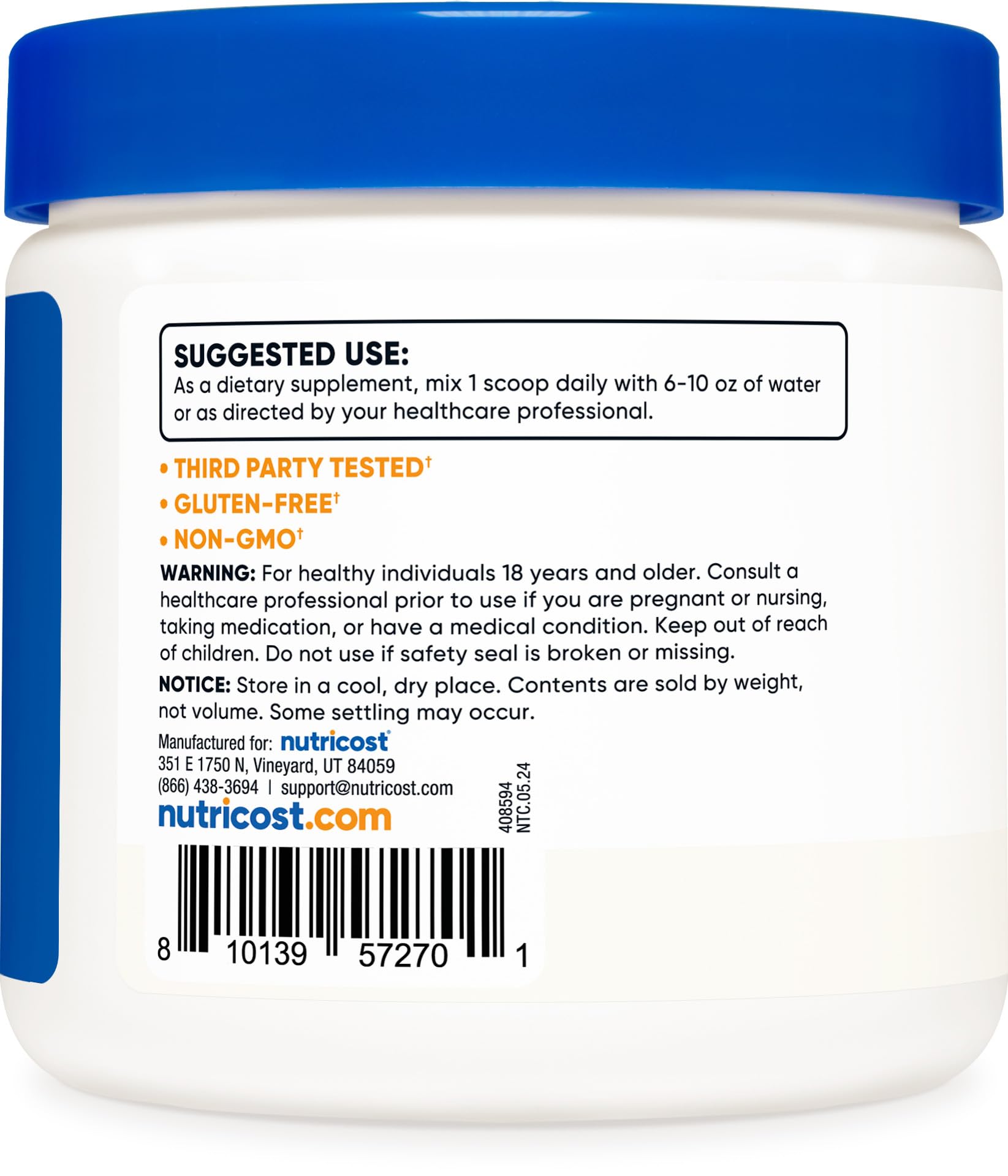 Nutricost polvo vitamina C acerola vegano 0.5 lb