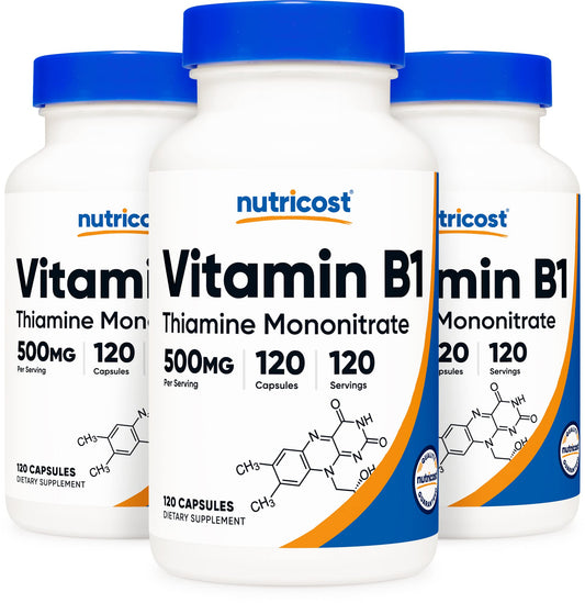 Nutricost vitamina b1 500 mg 120 cápsulas botella