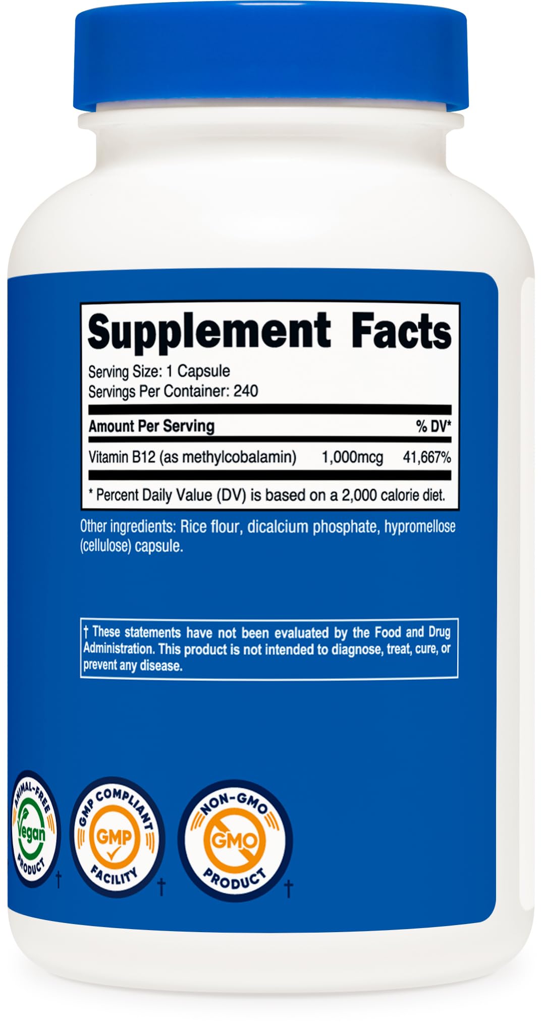 Nutricost vitamina B12 1000mcg en cápsulas sin gluten GMO