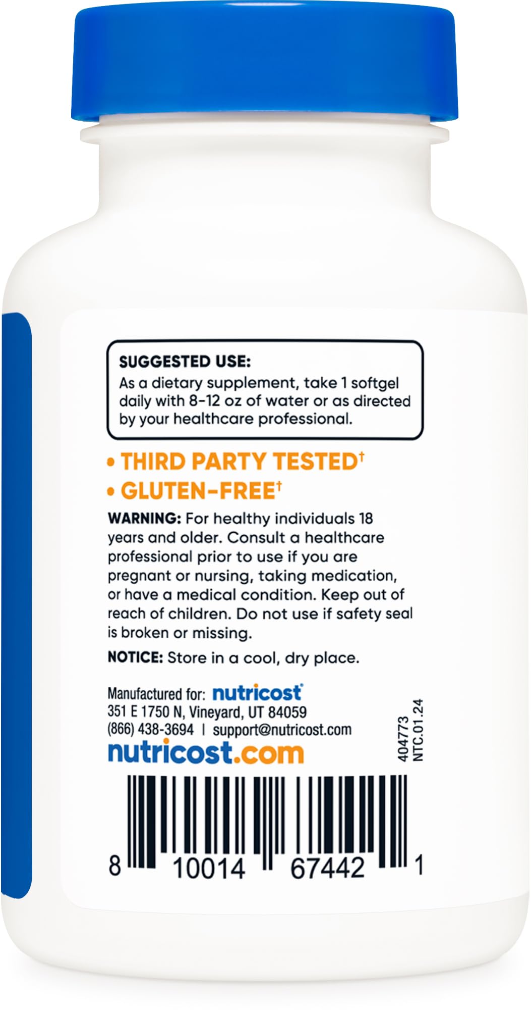 Nutricost vitamina d3 botella 240 cápsulas sin gluten