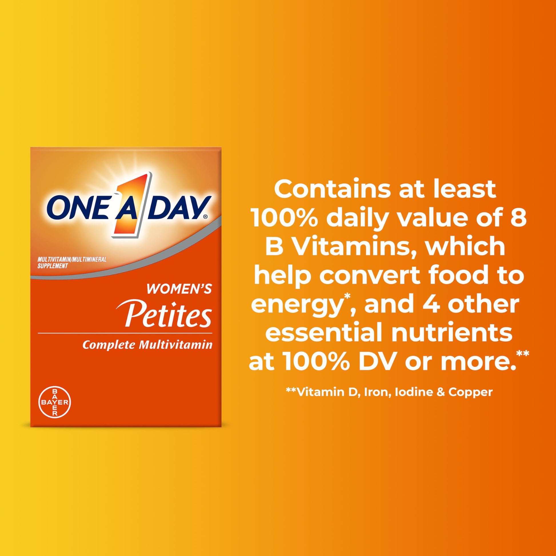 Nutrientes esenciales de One A Day Mujeres Petites Multivitaminas.