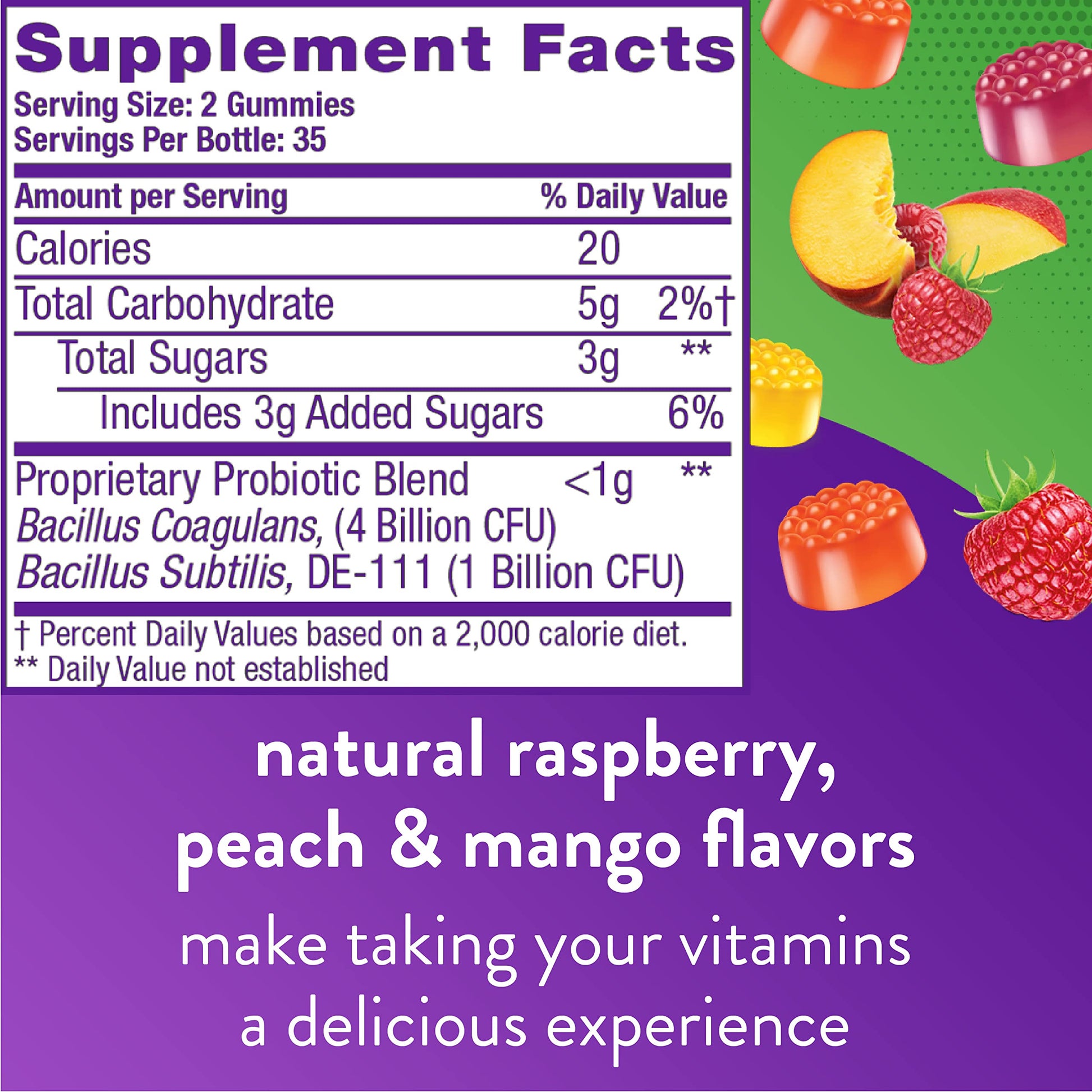 Nutrientes de las gomitas probióticas Vitafusion